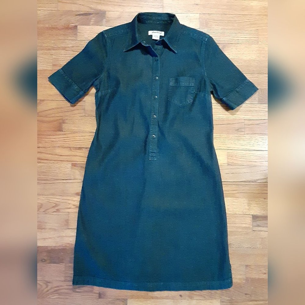 Vintage Eddie Bauer Short Sleeve Denim Dress Dark Wash Size M